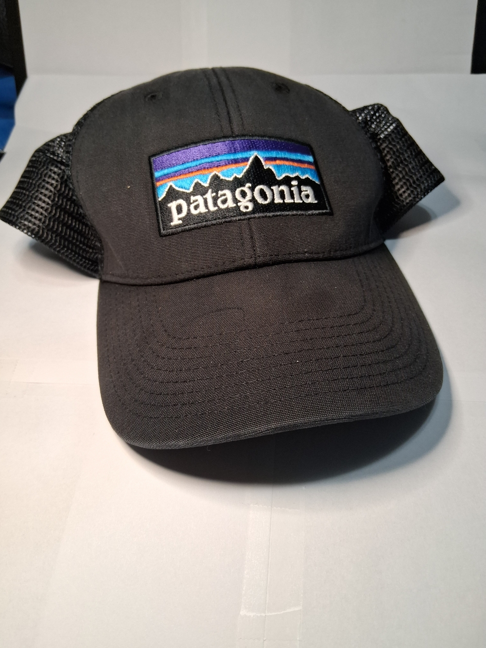 Patagonia Black Mesh-Back Baseball Cap with Multicolor Logo
